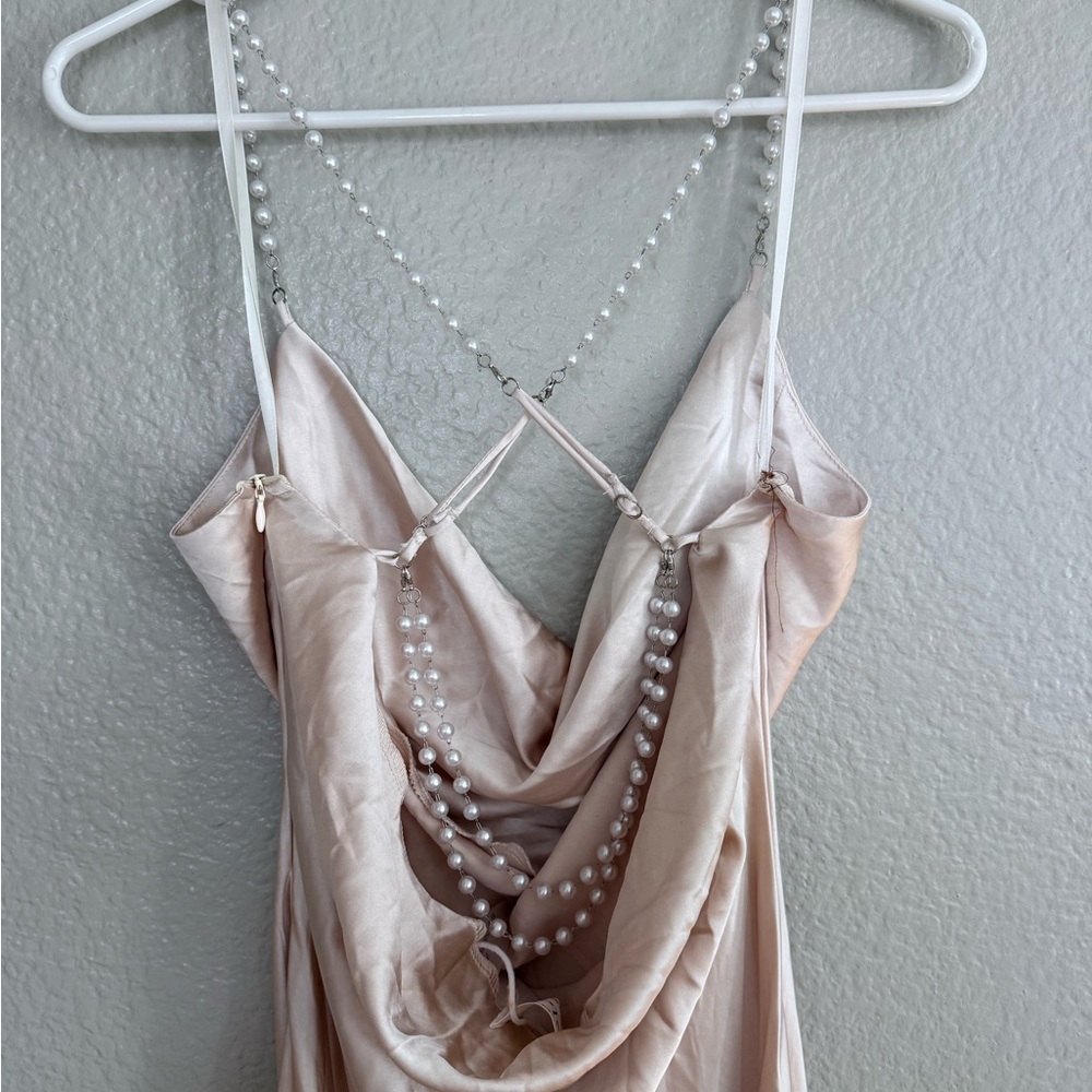 Selfie Leslie Danijela Cowl Neck Pearl Satin Maxi Dress Champagne - Picture 5 of 7